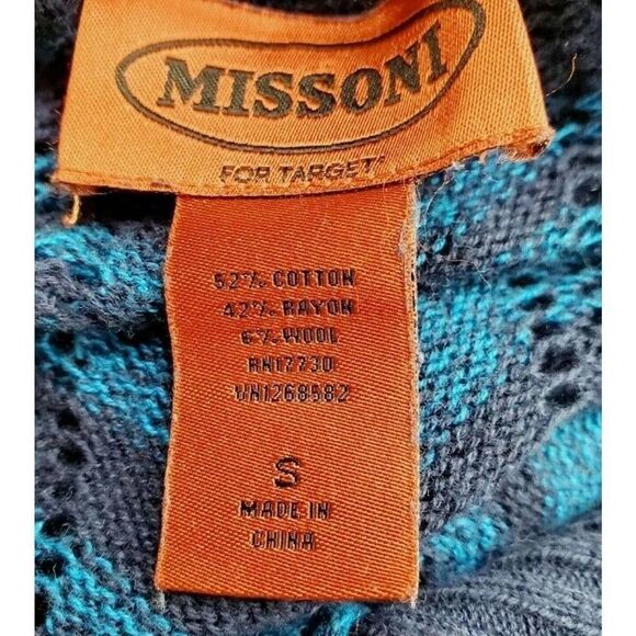Missoni for Target Long Open Cardigan Navy Blue Chevron Pattern Sz Small Pockets - Picture 3 of 4